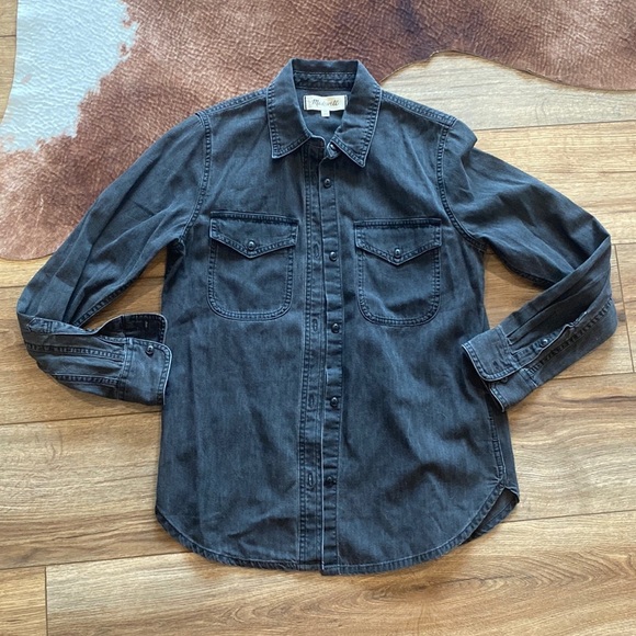 Madewell black denim button up long sleeve: Madewell Western Shirt in Lunar Wash - Picture 1 of 6